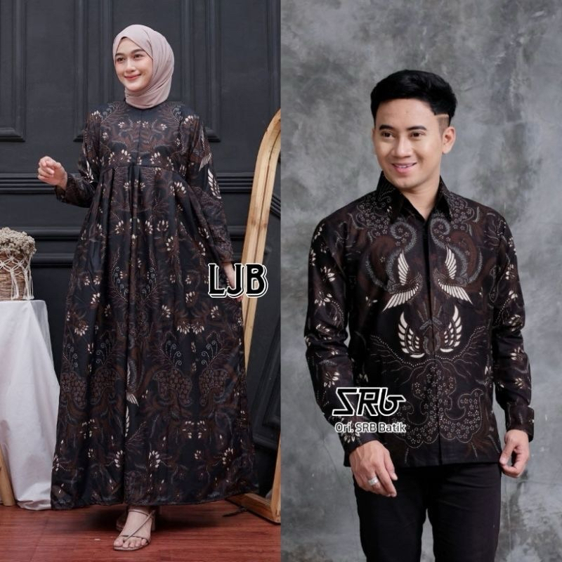 Gamis batik couple - gamis batik terbaru - gamis batik kombinasi - batik couple - batik kapelan - ba