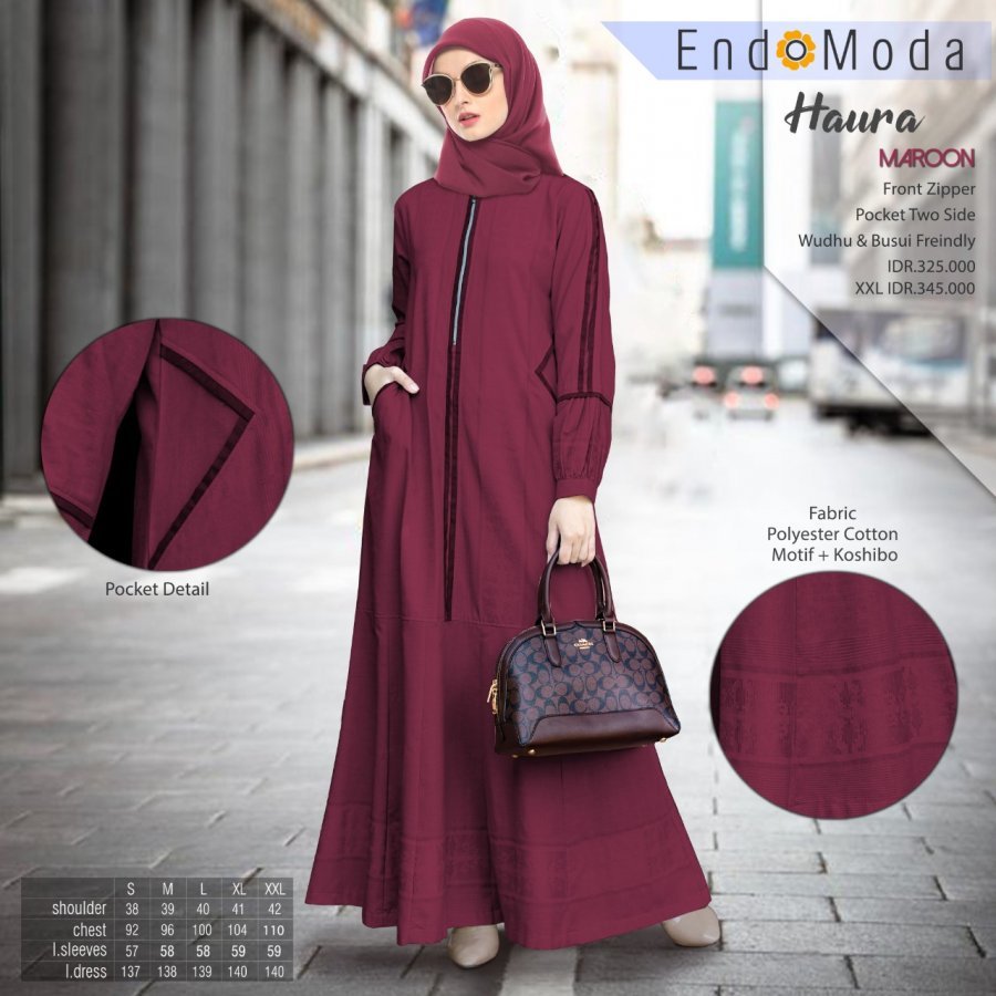 Endomoda Haura Dress Gamis Muslimah Wanita - Bahan Polyester Cotton