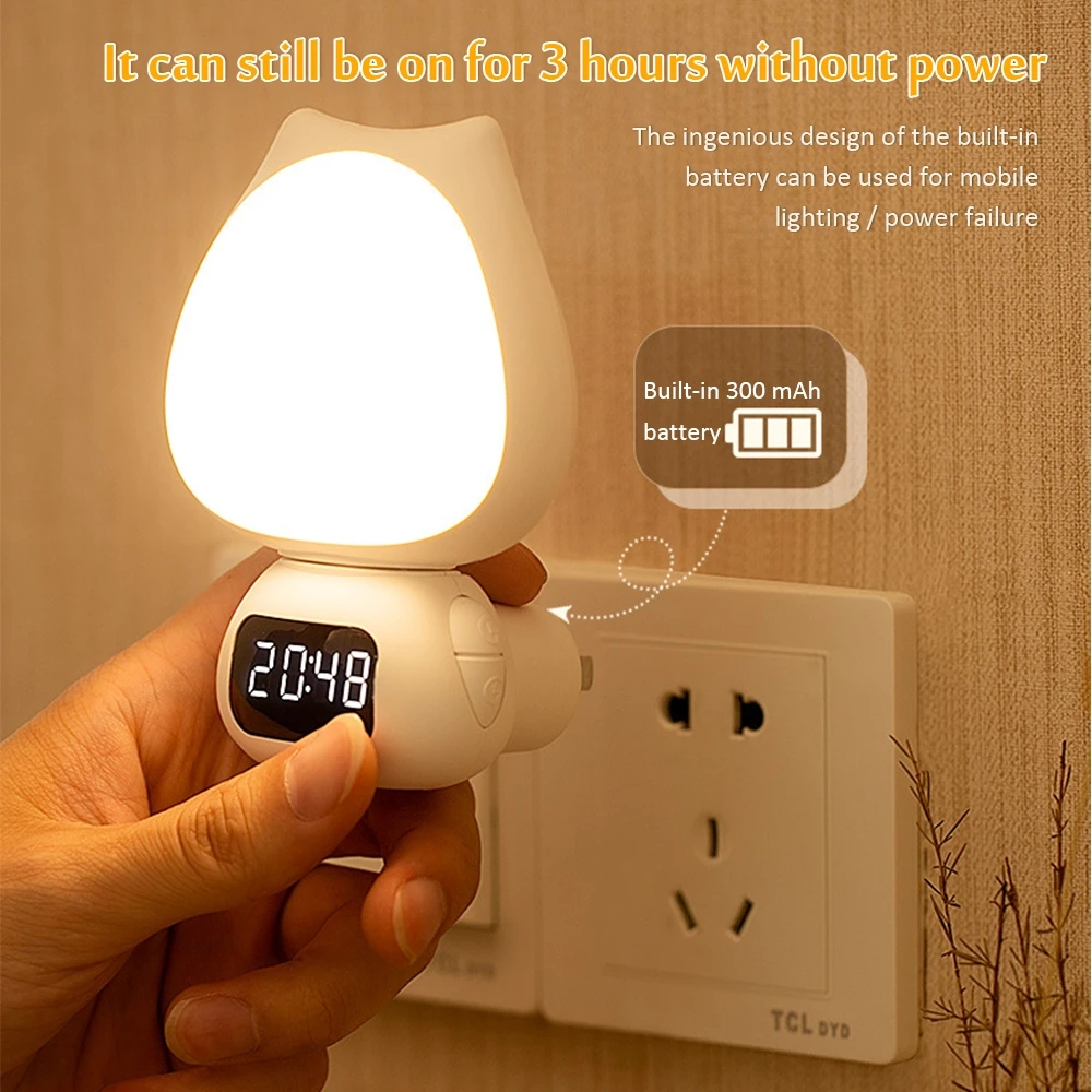 Lampu tidur model kucing led wireless lampu tidur jam remote digital rechargeable