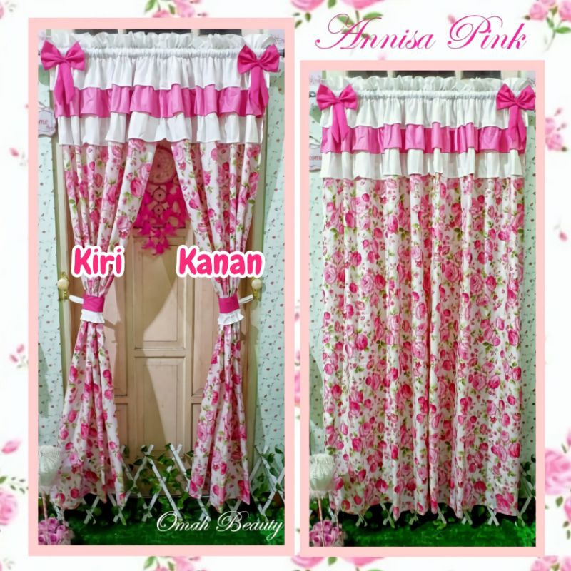 READY Gorden Shabby (KANAN+KIRI) / SEPASANG Gorden Annisa Pink Putih / Gorden Shabbychic Bunga Vinta