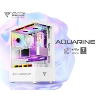 Casing Gaming VARRO AQUARINE + 3 Fan RGB Side Tempered Glass M-ATX