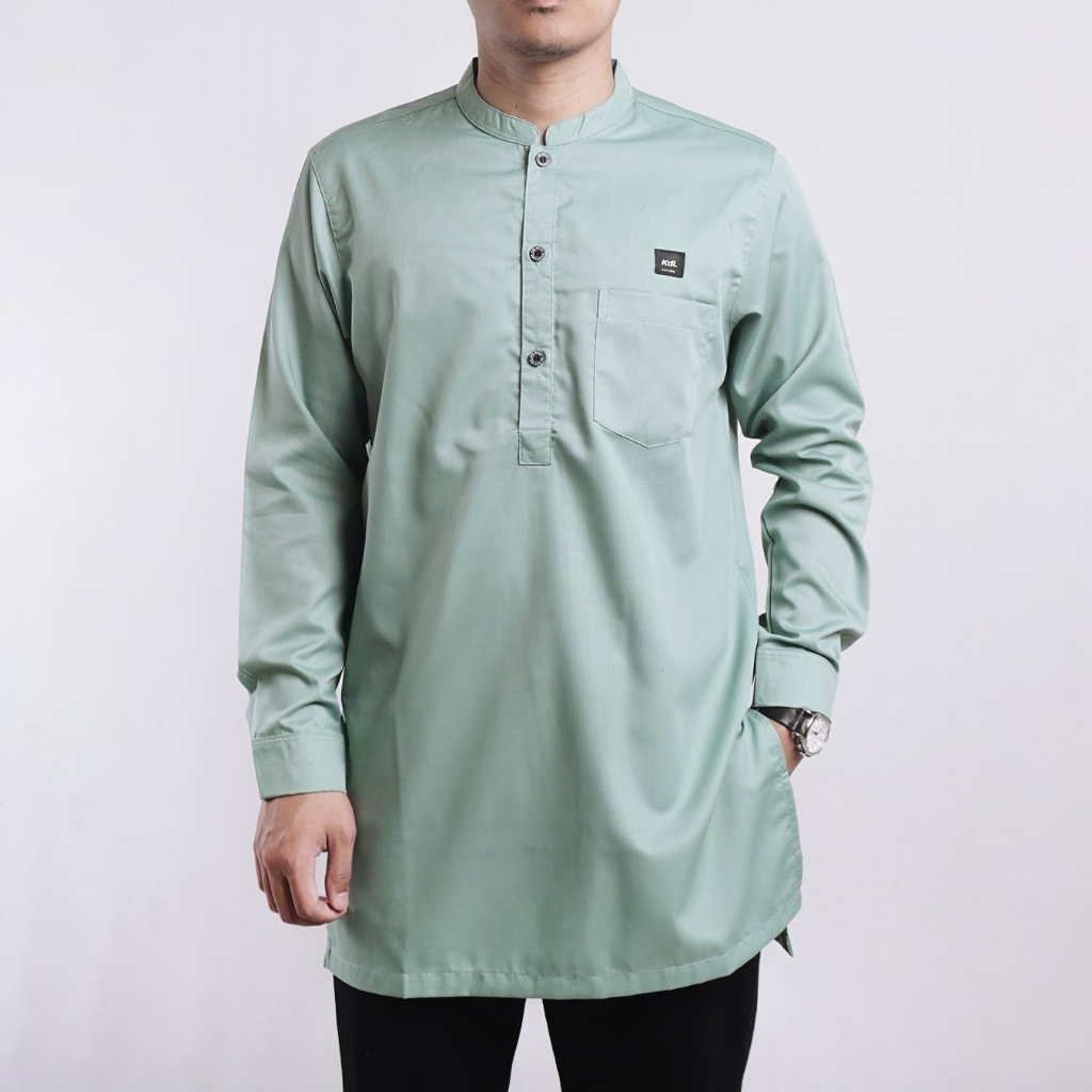KDL Baju Koko Pria Lengan Panjang Katun Toyobo Fodu Warna Sage Mint