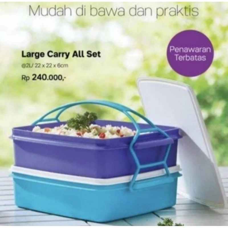 TUPPERWARE LARGE CARRY ALL SET BLUE| RANTANG 2 SUSUN | FREE MINI SNACK