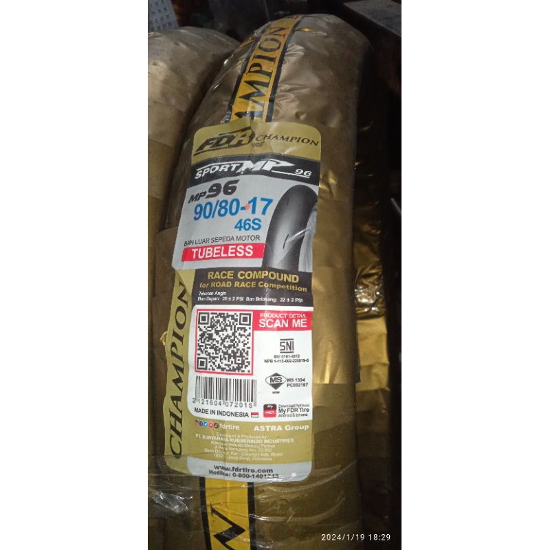 Ban Fdr mp 96 ring 17 softcompound Tubles termurah