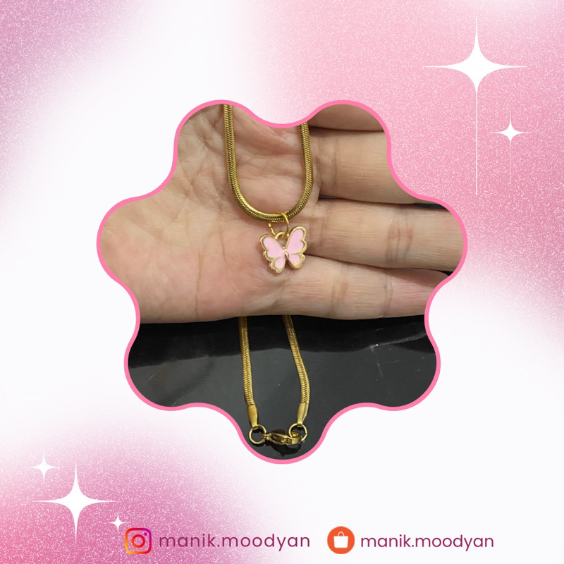 Kalung titanium warna gold bandul kupu-kupu