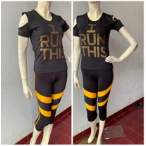Setelan Kaos I Run Bintik - Legging Plat Paha 3/4 untuk senam aerobik zumba yoga gym fitness