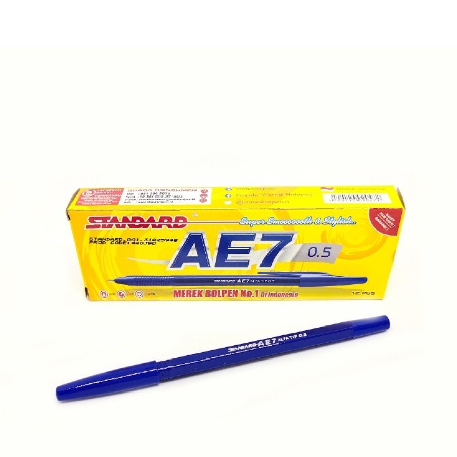 

PEN STANDARD AE7 HITAM BIRU MERAH / PULPEN STANDARD AE7 0,5 ORI ( 1PAK: 12PCS)