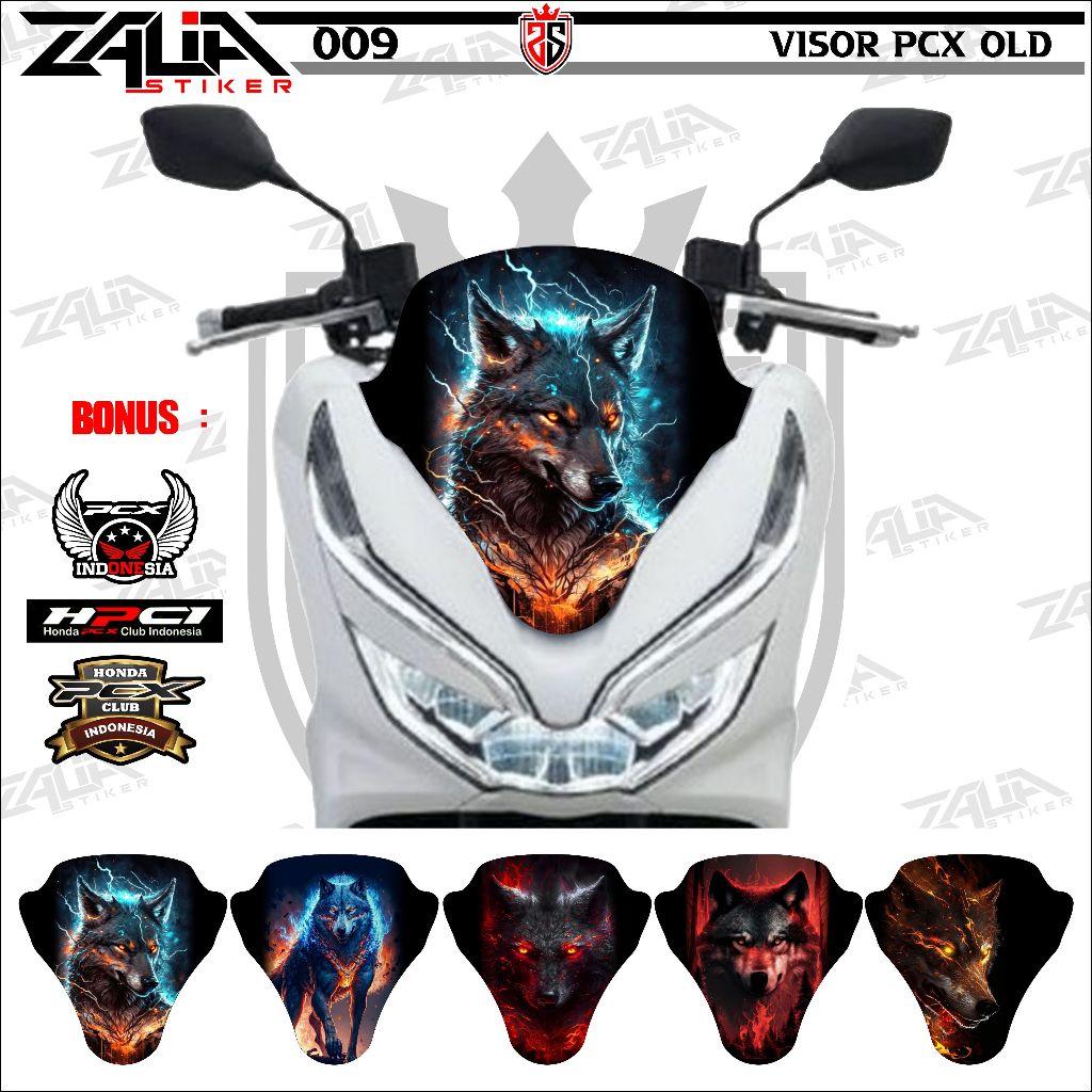 Stiker visor Winshield HONDA PCX 150 OLD Srigala KEREN (009)/ stiker  Winshield  gambar SRIGALA  / s