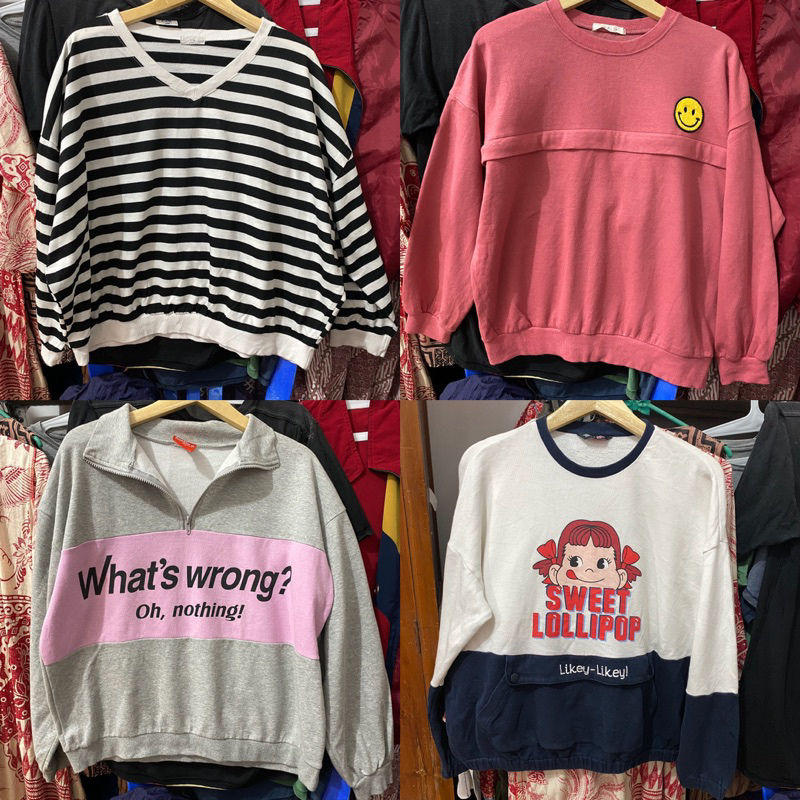 Crewneck gemoy jaket cn hoodie halfzip preloved salur sweater