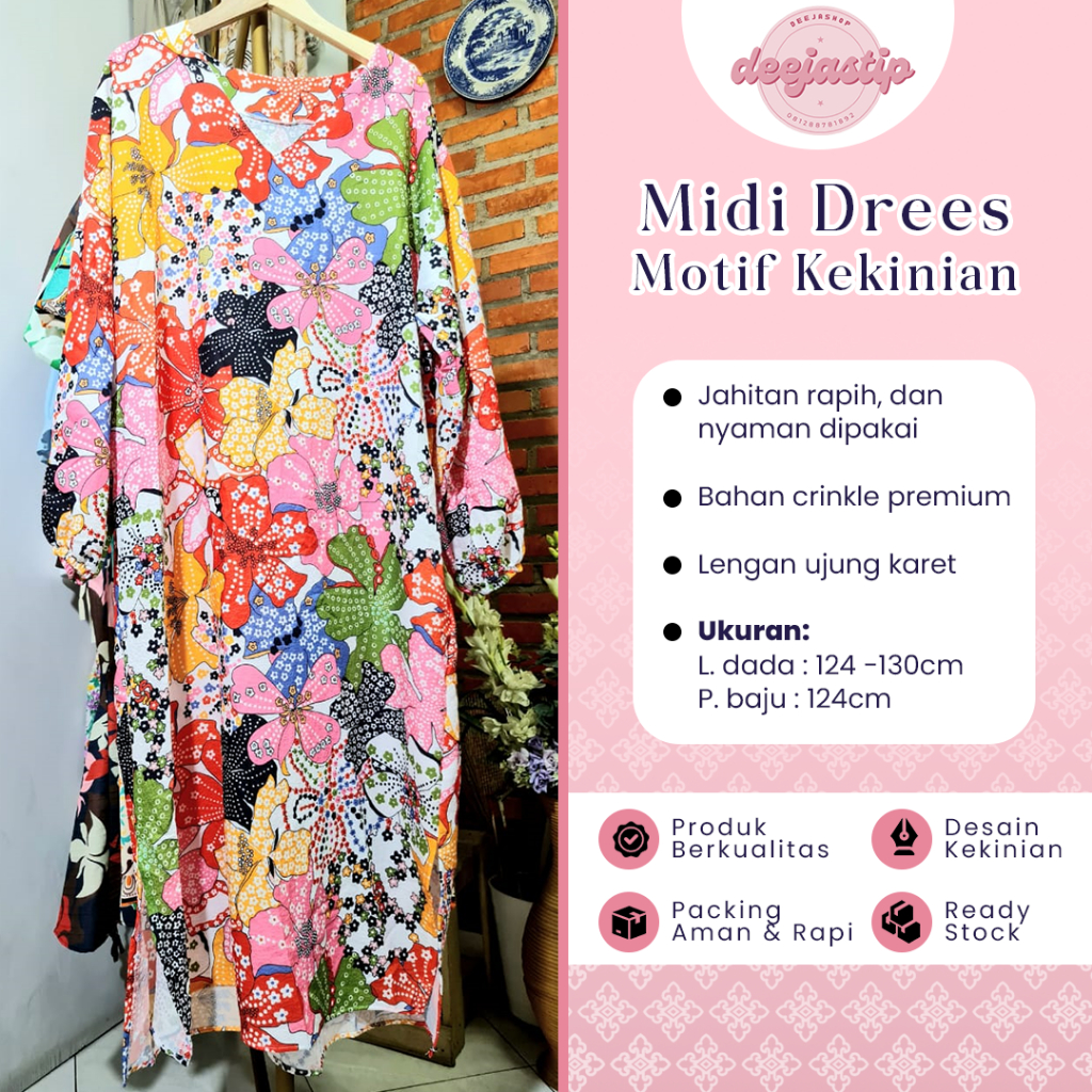 Dress Wanita Muslim Motif Kekinian Bahan Crinkle Premium Lengan Panjang Import Bangkok Casual Outfit