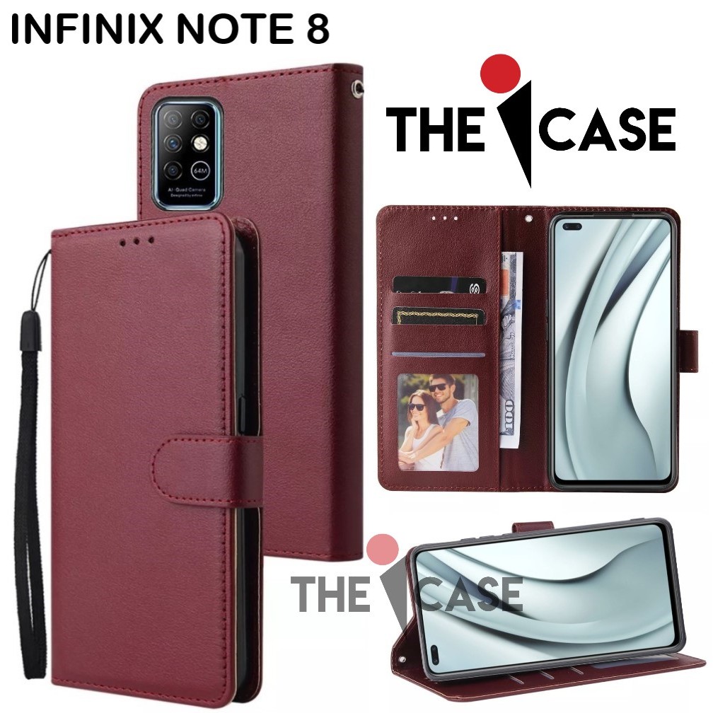 Casing infinix note 8 model flip buka tutup case kulit ada tempat foto dan kartu juga tali hp flip c
