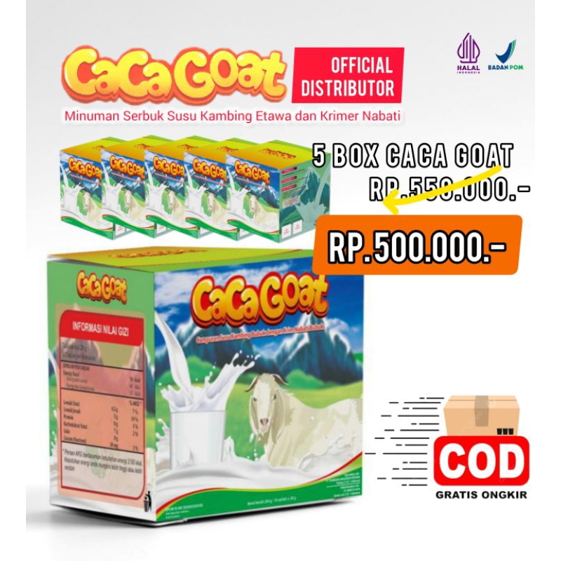 

5 Box Caca Goat - Minuman Serbuk Susu Kambing Etawa dan krimer Nabati, Rendah gula dan lemak