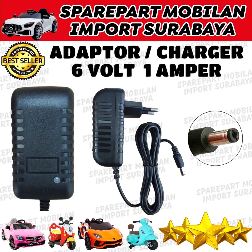 CHARGER MOTOR MAINAN ANAK ADAPTOR MOBILAN AKI RC 6 VOLT 1000mA BATTERY 6V MICKEY SCOOPY PMB LAMBARDO