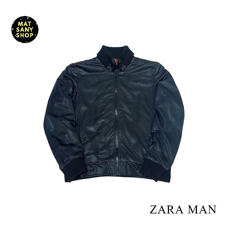 Jaket Motor Turtle Neck Biker Harrington Zara Man Hitam