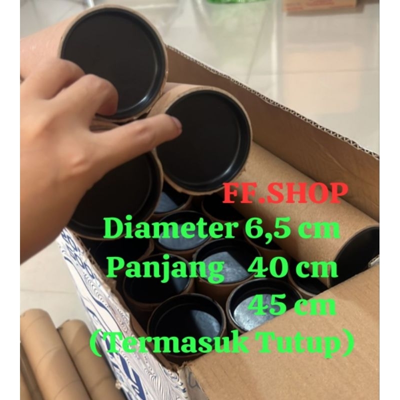 Tabung Packing/Tube Paper Core+ tutup/selongsong 6,5 x 40 cm,45 cm (sudah termasuk tutup)