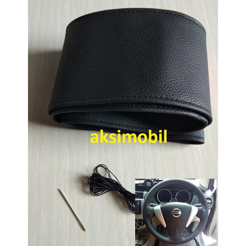 Miliki Setir Cover Stir Mobil Sarung Stir Hitam jahit hitam MBtech uk 38cm LYS