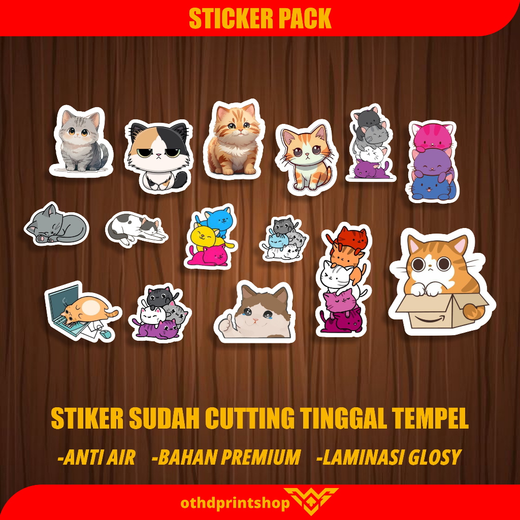 

Stiker pack Lucu Kucing Kartun Stiker printcut Bahan Vinil Tahan Air Waterproof