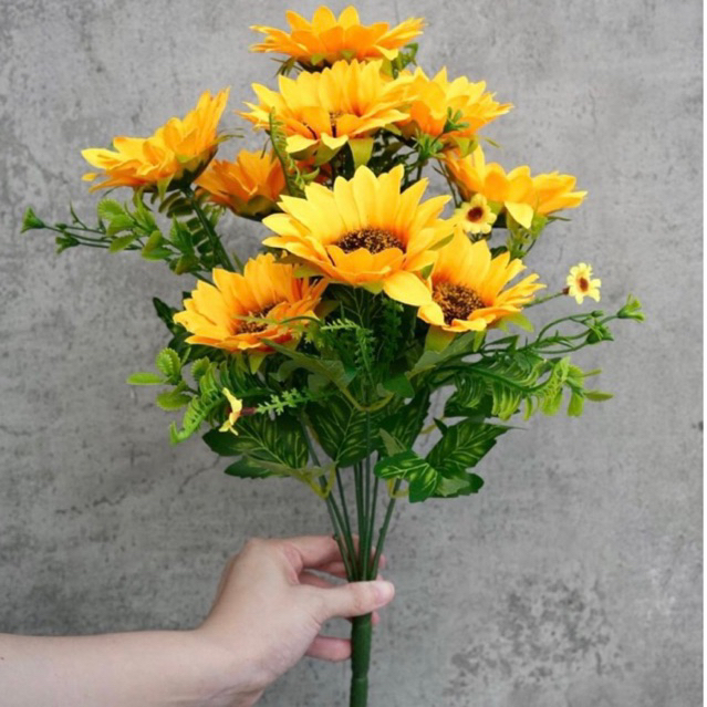 Bunga Matahari Artificial Jumbo 10 Cabang Bunga Plastik Besar Buket Bunga Sunflower Palsu Hiasan Ses