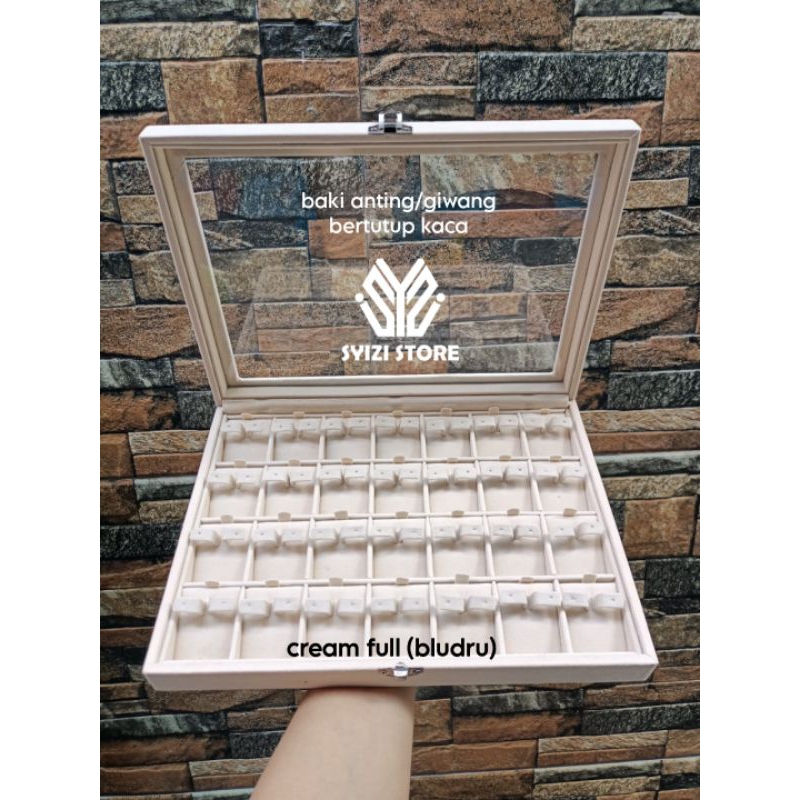 Kotak perhiasan/kotak anting bertutup kaca/ display anting/display giwang