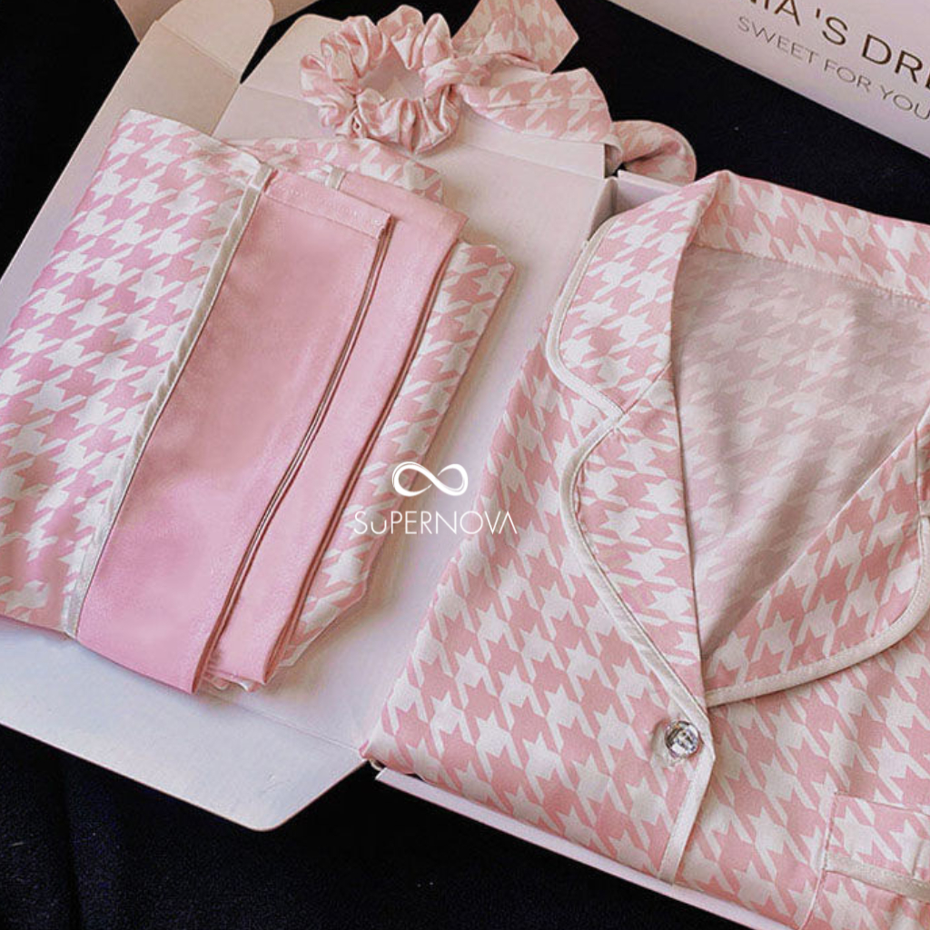 PROMO DISKON CHANEL PAJAMAS Short Ice Silk Satin Korea Elegan Piyama Mewah Baju Tidur Kancing