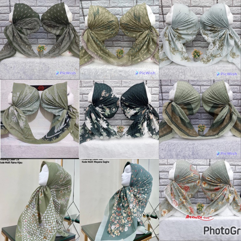 HIJAU KATALOG 2 |Voal Jilbab Motif Premium Hijau series /olive/matcha/sage/army/botol/mint/tosca