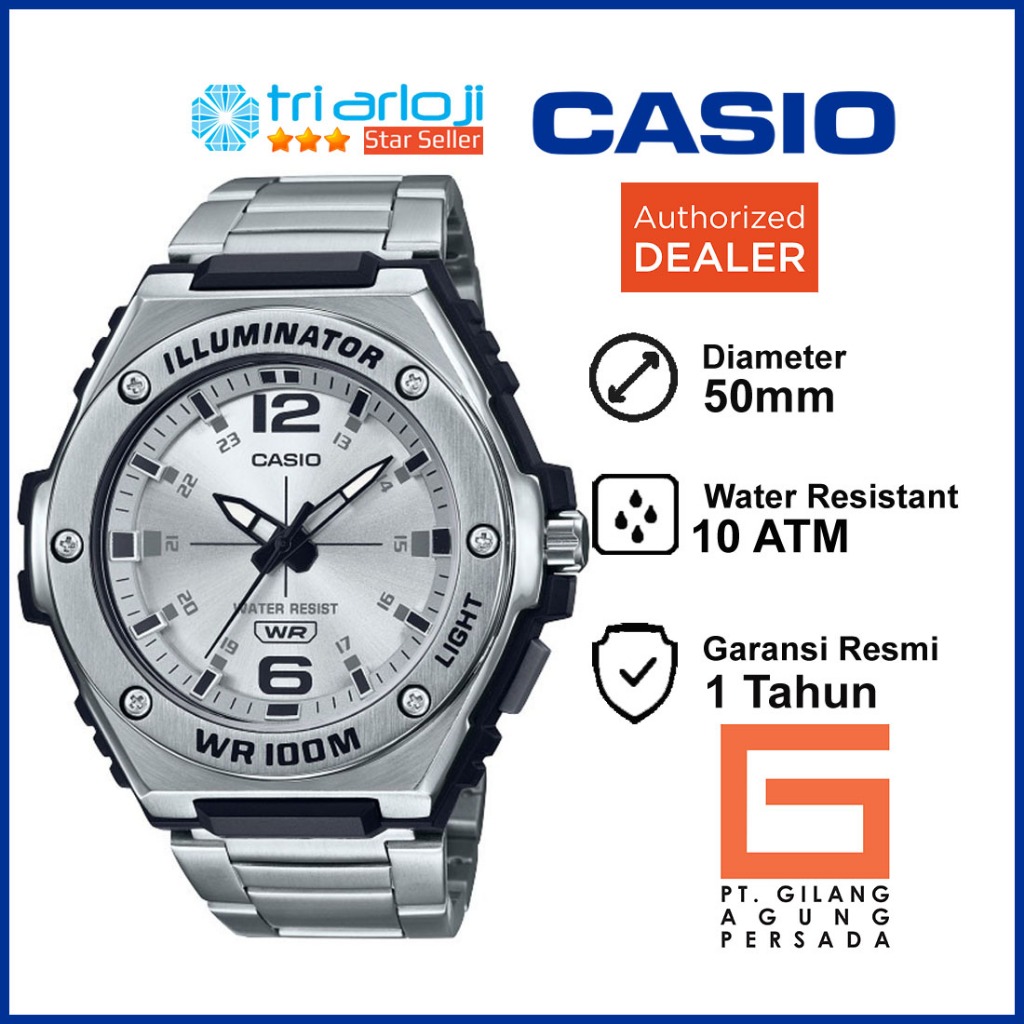 CASIO MWA-100HD-7AVDF Jam Tangan Pria Analog Stanless Putih MWA100HD MWA-100HD-7A