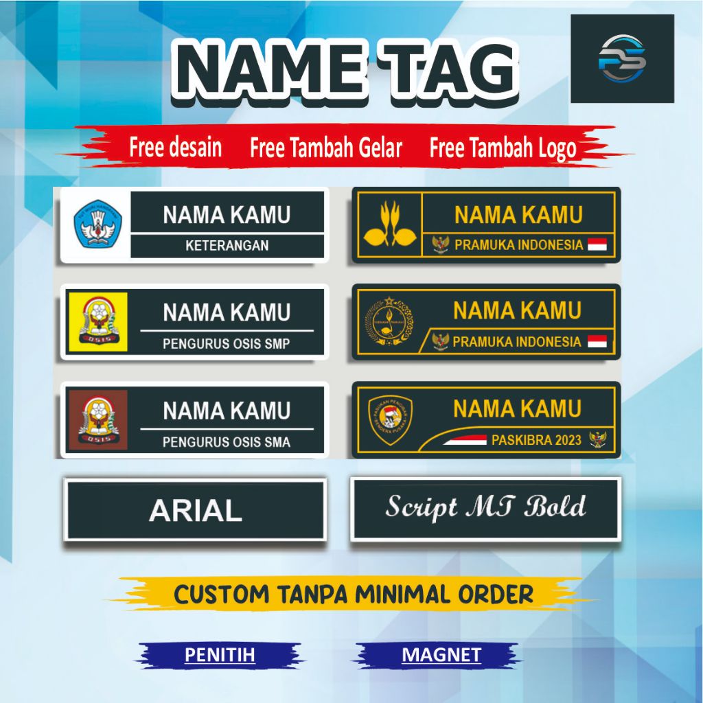 

Nametag / Papan Nama / Nama Dada Custom Stainless / Akrilik