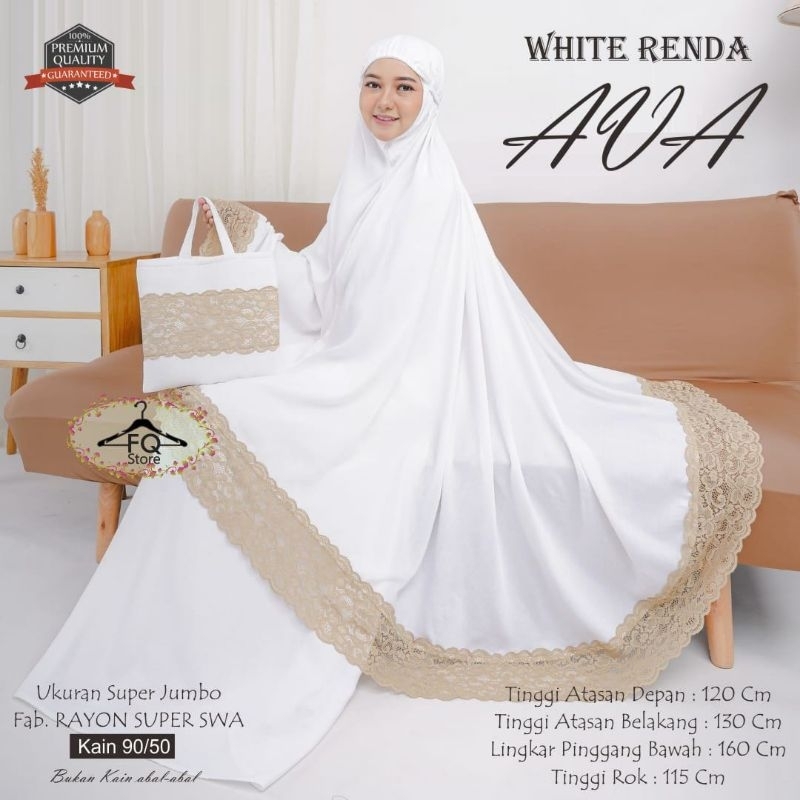 Mukena Putih Rayon Super Jumbo - Mukena Renda Emas Perak Elegan - Mukena Seserahan