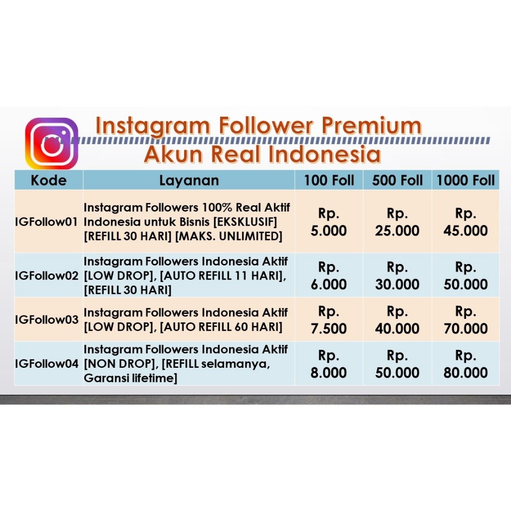 follower IG akun premium Indonesia bergaransi