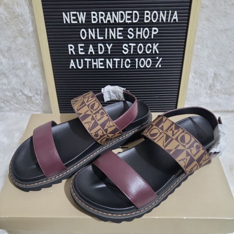 sandal gunung bonia original flat shoes monogram maroon