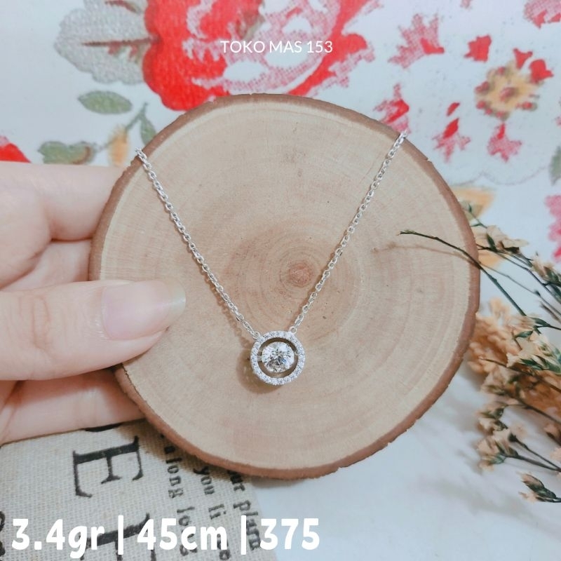 WAJIB TANYA STOK Realpict Kalung Dancing stone emas putih kadar 375