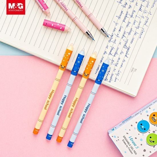 

Pulpen M&G Happy School Stick Eraseable Gel Pen 0.5mm Ink Black AKPB14S9 Pen With Eraser Original