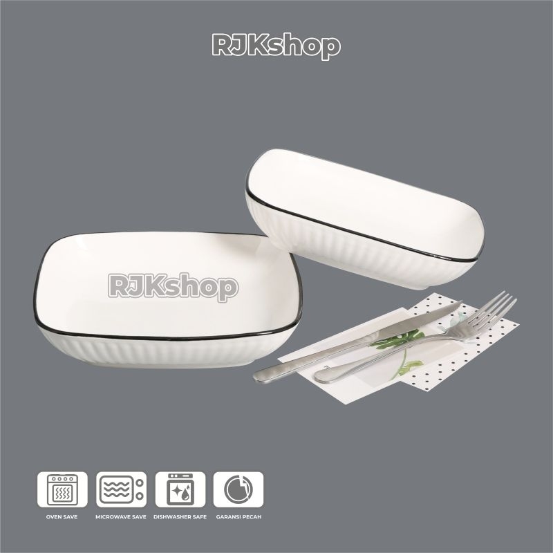 RJKshop Piring makan keramik embos kotak japan