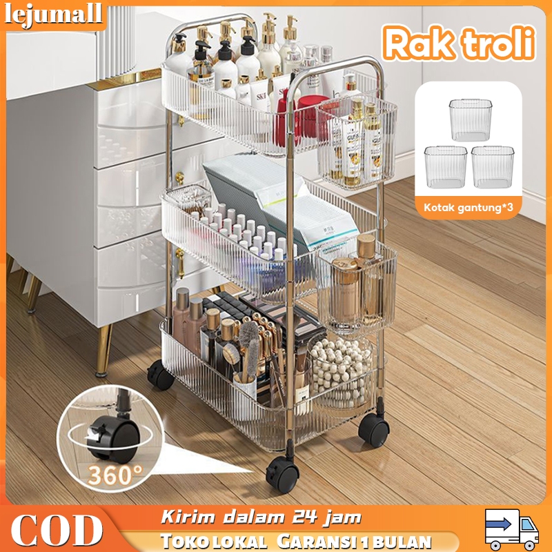 Rak Troli Susun Rak Susun Serbaguna Roda 3 Susun/4 Susun Rak Dapur Besi Rak Kamar Mandi Dengan