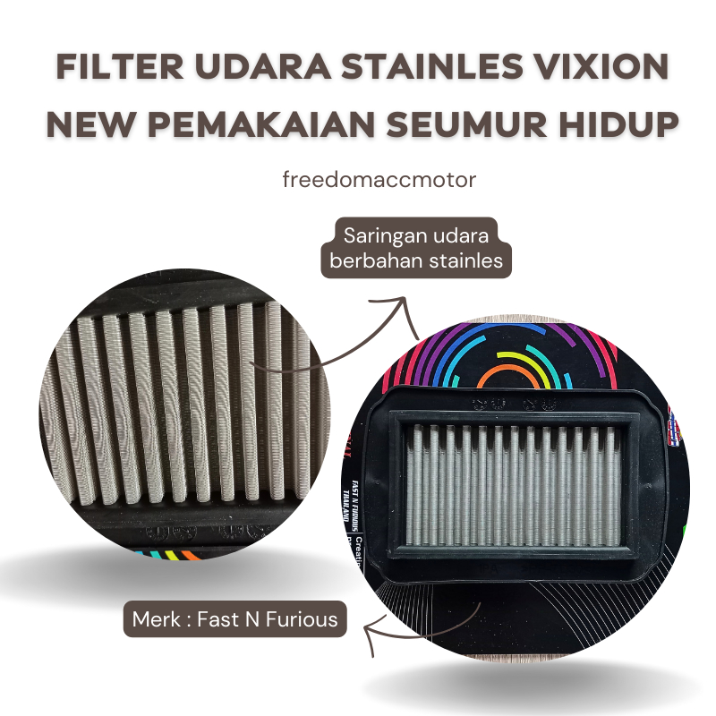 Filter udara stainless steel VIXION NEW VIXION NVL 2013-2022 saringan udara variasi grade A