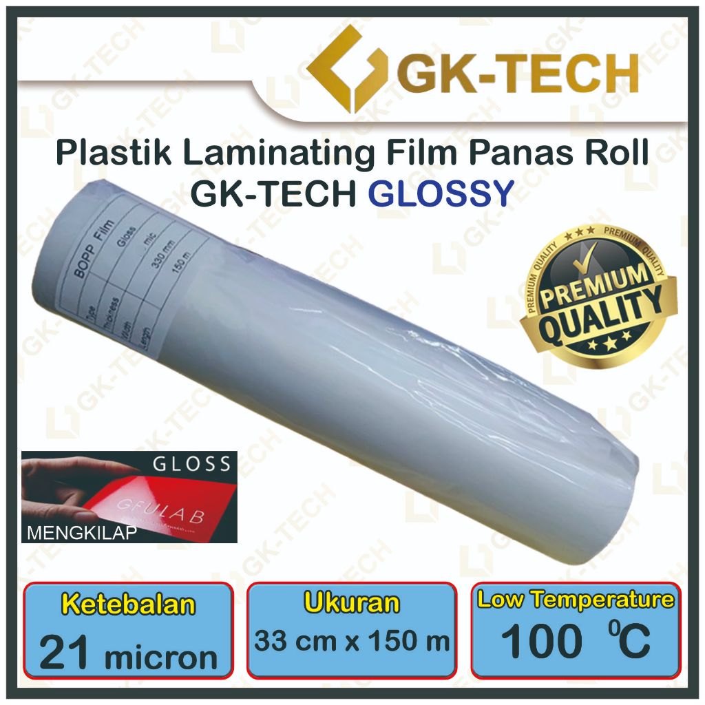 

Plastik Laminating Panas Roll GK-Tech 28 mic/21mic 33 cm x 150 m Glossy / Doff Low Temperature untuk mesin Laminating laminasi panas roll