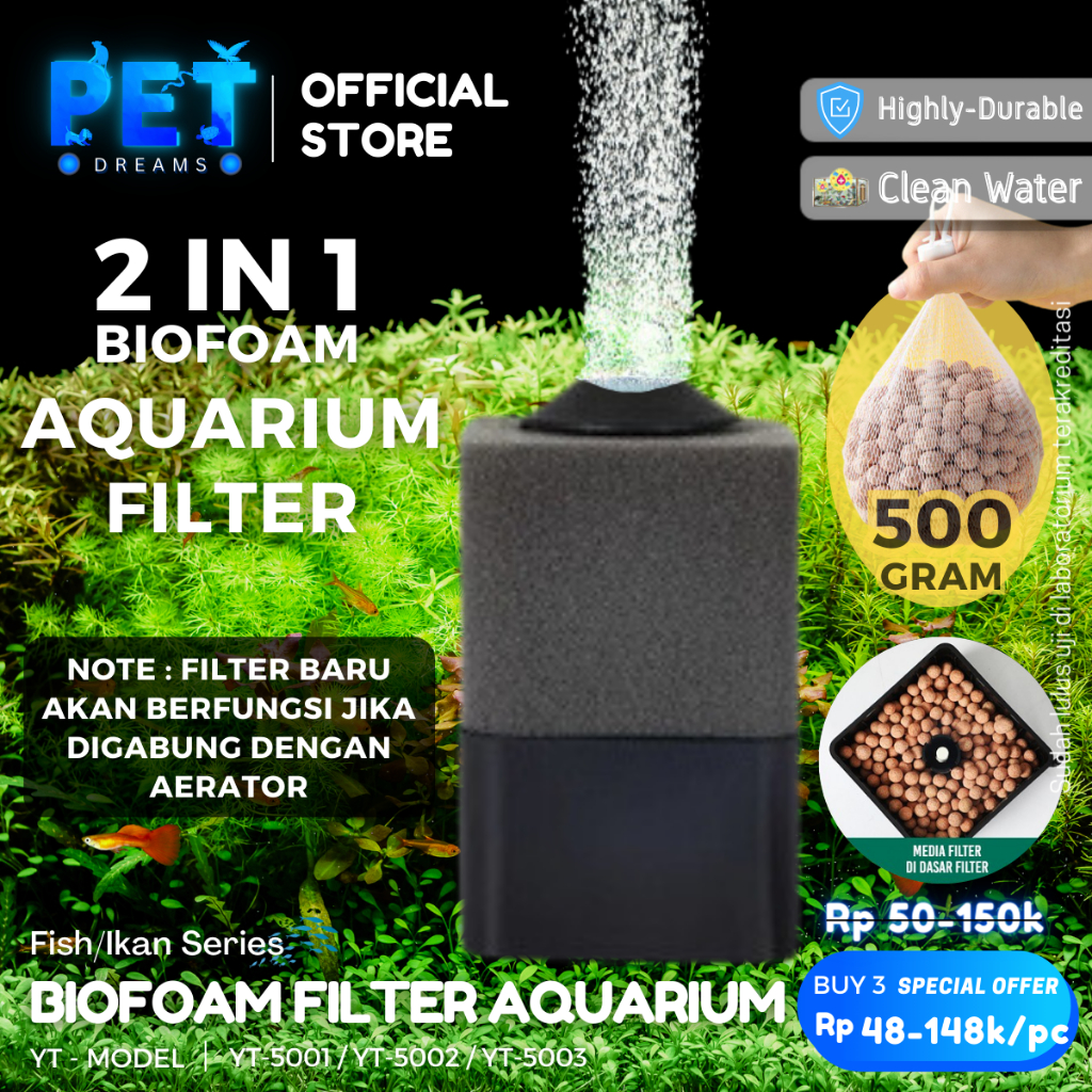2IN1 BIOFOAM MEDIA FILTER AQUARIUM SPONGE BUSA BIO FOAM MINI BESAR S M L AERATOR AKUARIUM AQUASCAPE 