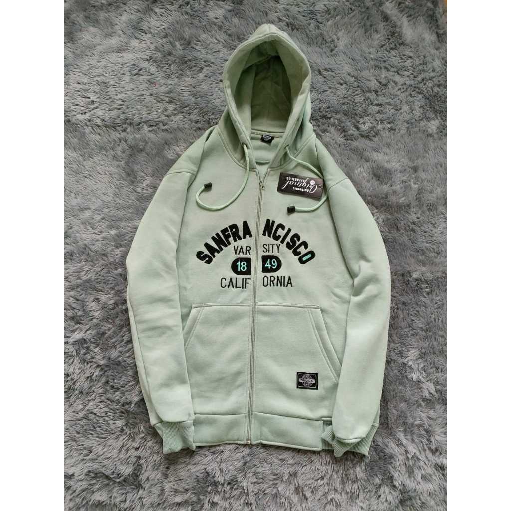 Hoodie STM Jaket WHO AU Zipper Sanprancisco Hijau Mint Full Tag Tulisan FULL Bordir Premium Unisex