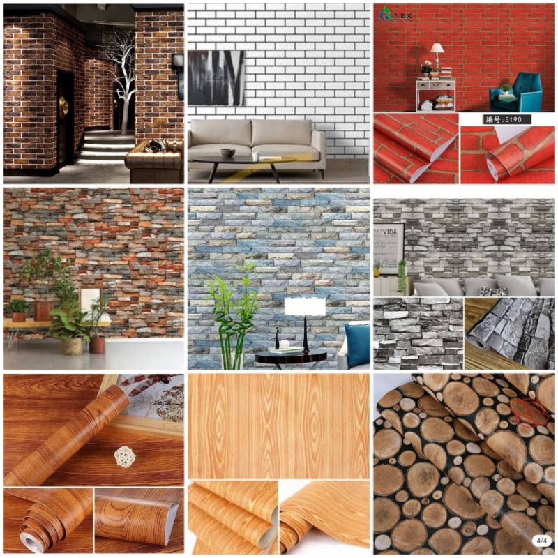 WALLPAPER DINDING MOTIF BATU ALAM DAN KAYU / WALLPAPER STIKER DINDING
