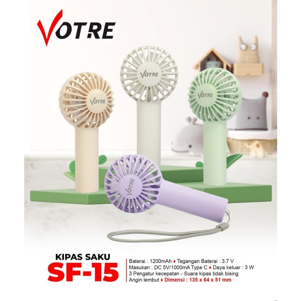 VOTRE Kipas Angin Saku SF15 Portable 3 speed Angin Lembut  / Kipas Angin Mini SF-15 Portable mini