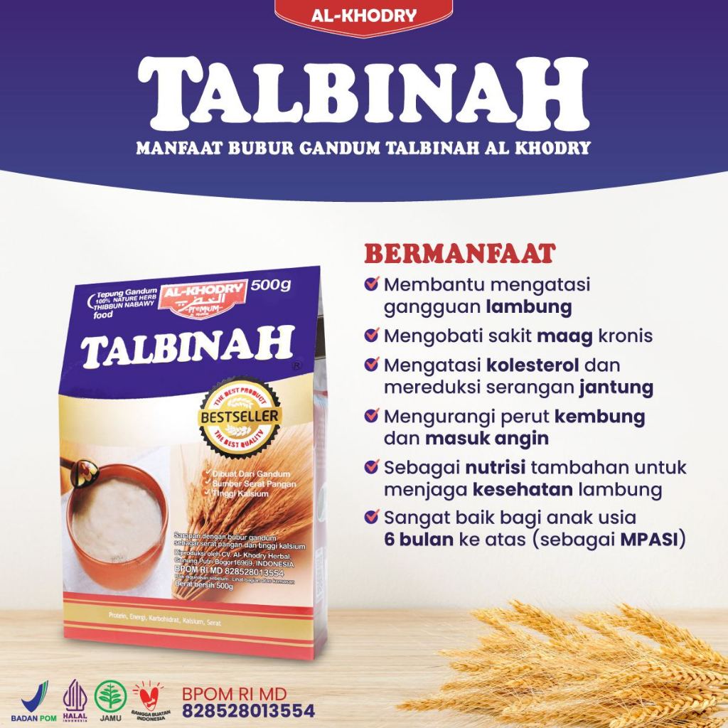 

TALBINAH Kemasan Dus 500 Gr - Tepung TALBINAH Original 100% Kaya Akan Serat Sehat Untuk Asam Lambung