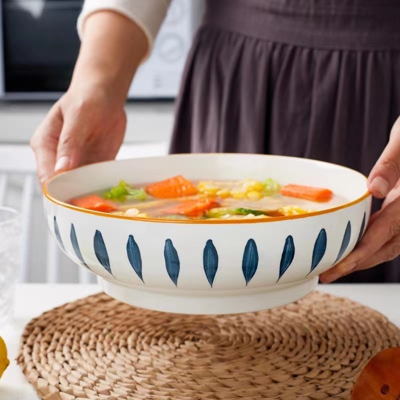 Wadah Saji Keramik / Mangkok Sop Keramik Mangkok Besar Motif Biru 23Cm