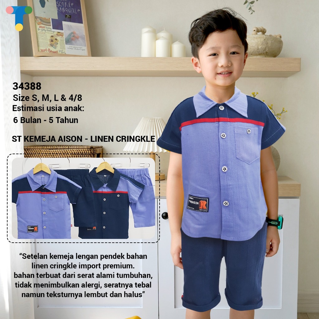 GROSIR 3stel Setelan Kemeja Basic AISON 468 (1-3th)