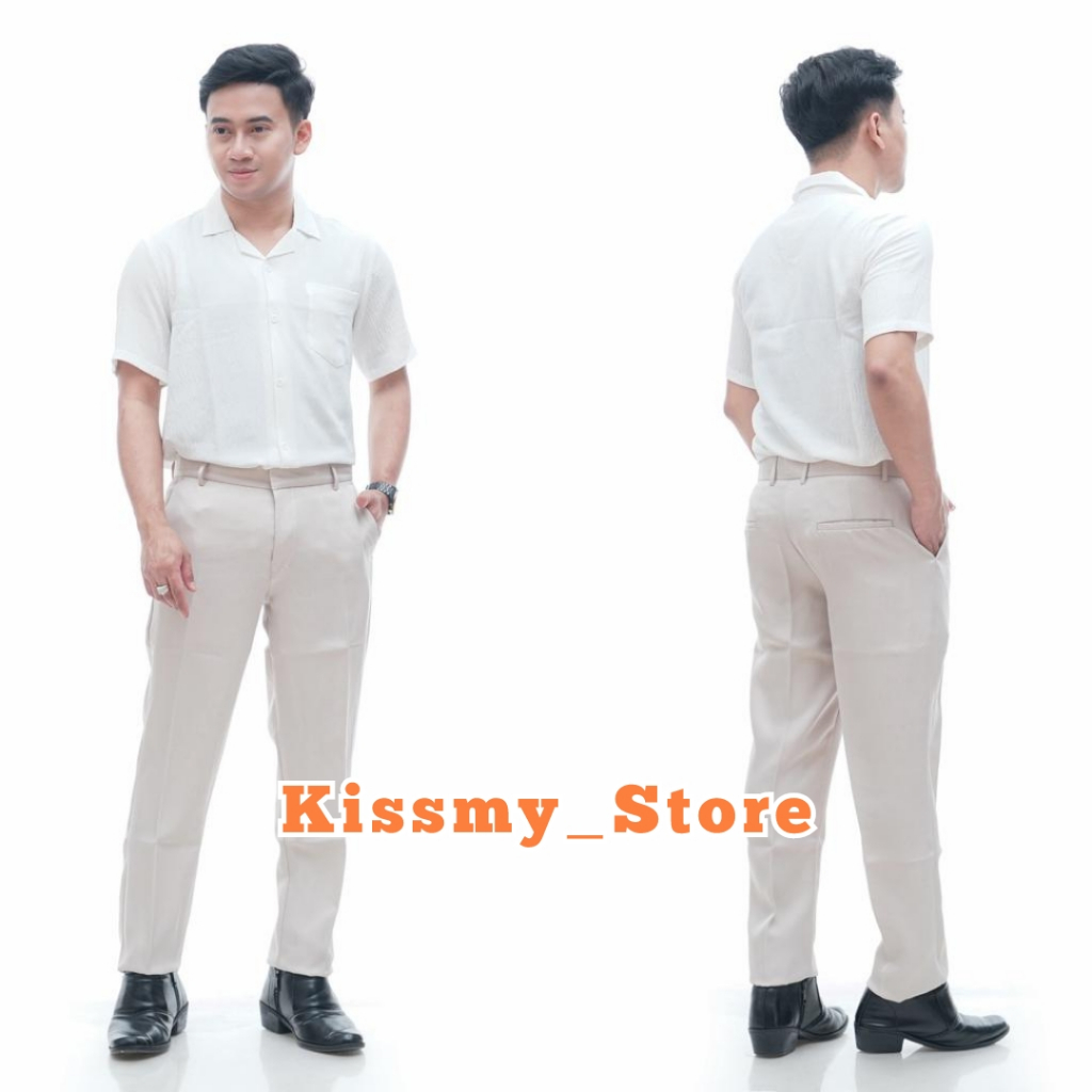 Celana Formal Pria Slim Fit Celana Kantor Pria Bahan Cream