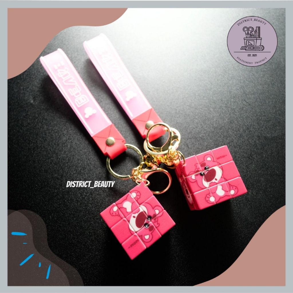 GANTUNGAN KUNCI RUBIK LOTSO RUBIK KARAKTER KEYCHAIN RUBIC MEWAH MOTIF LOTSO PINK