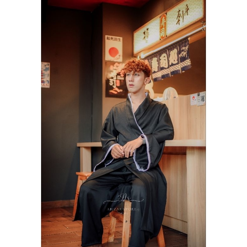 RK COSTUM KIMONO HAKAMA BLEACH BLACK ICHIGO KUROSAKI COSTUM JEPANG TRADISIONAL