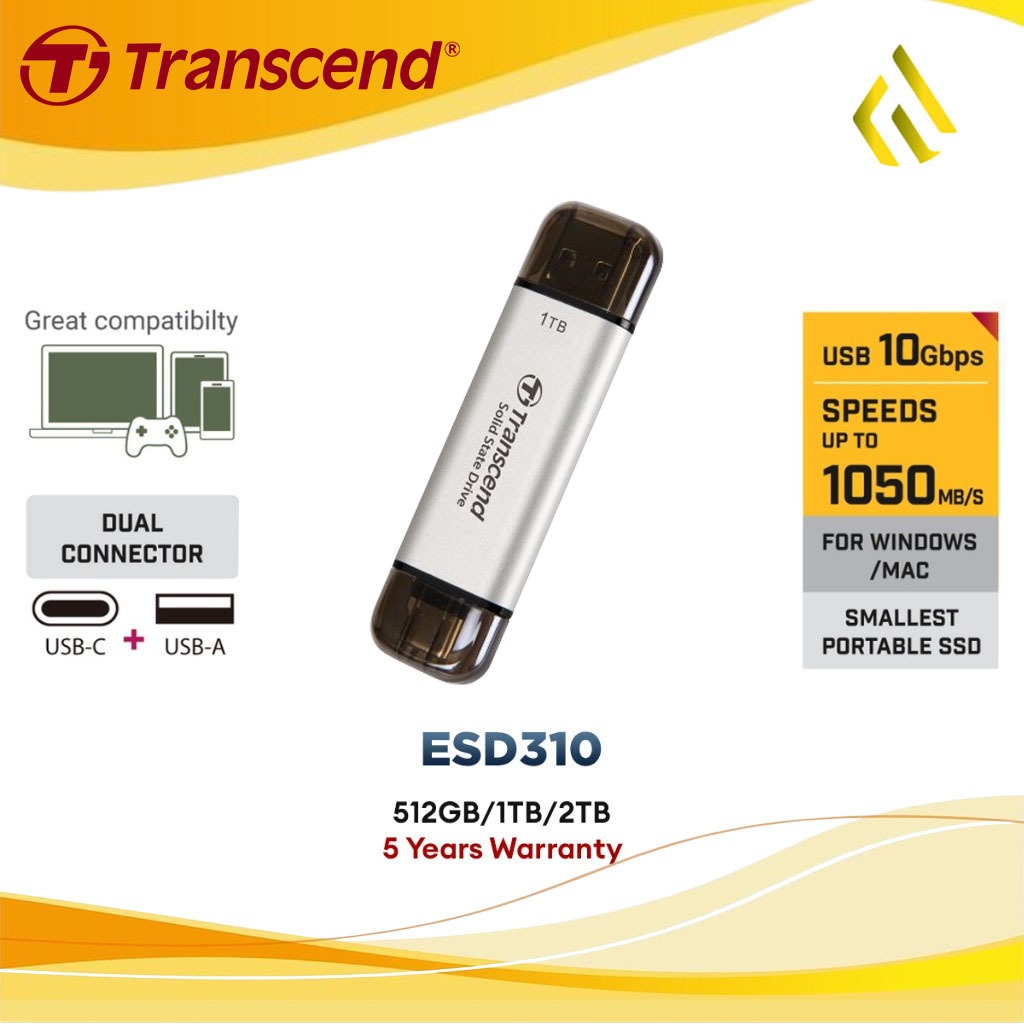 SSD Transcend ESD310S 256GB 512GB 1TB 2TB - SSD Eksternal Portable