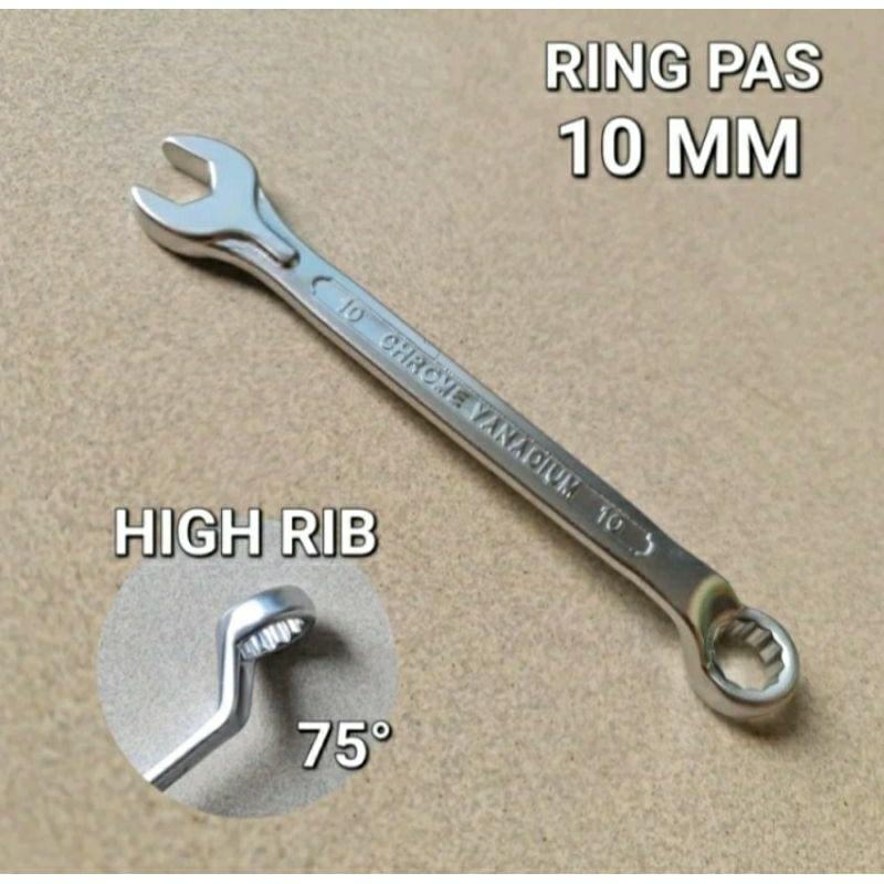 kunci ring pas kunci kombinasi 10mm crhom vanadium