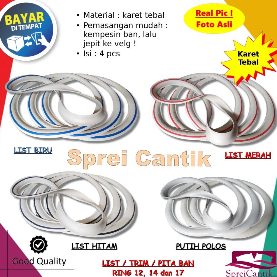 Lis Ban Isi 4 Pcs Ring 12  14  17 Bebek dan Matic  List Trim Pita Ban Sepeda Motor Warna Putih Hitam