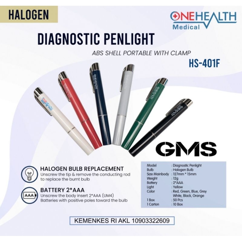 Penlight Halogen Onehealth Cahaya Kuning Senter Medis